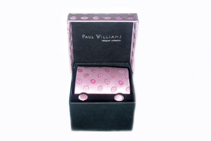 Pink silk tie and cufflink set